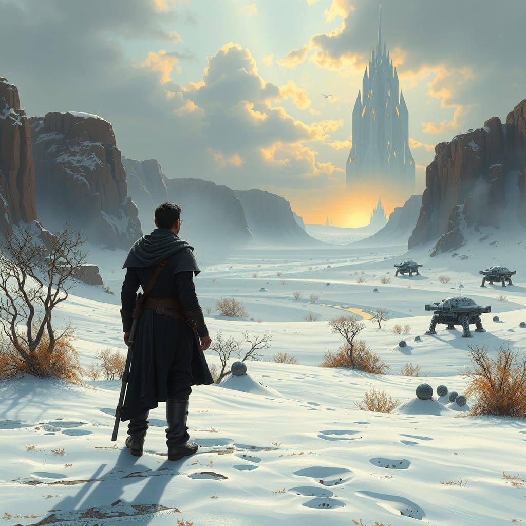 Distant Cityscape in a Post-Apocalyptic Star Wars Winter