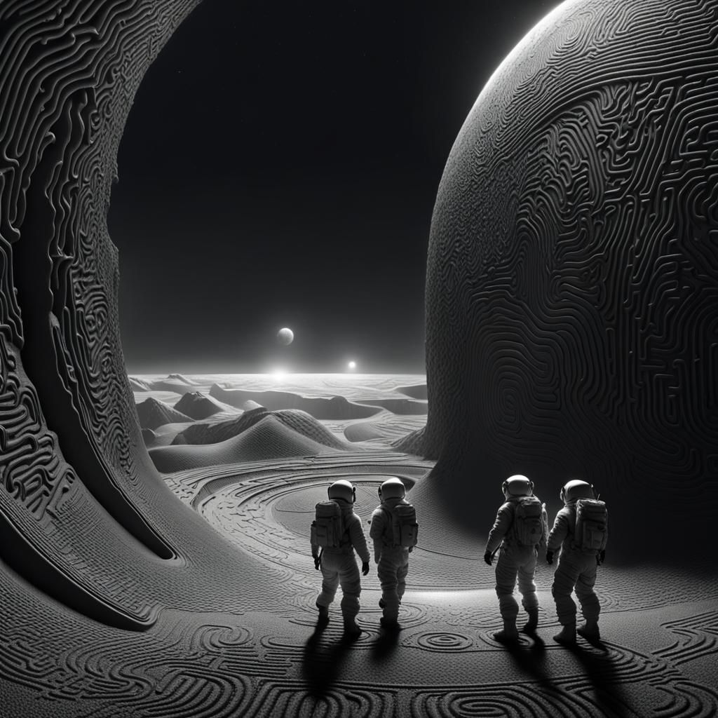 Astronauts Discover Luminescent Maze: Futuristic Dark Fantas...