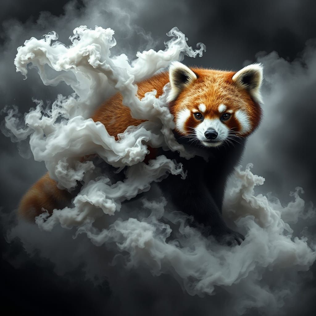 Ethereal Red Panda Made of Flowing Mist