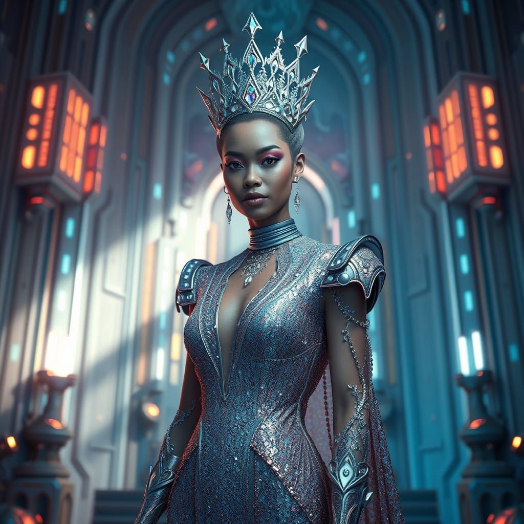 Regal Blasian Queen in Shimmering Bismuth Gown