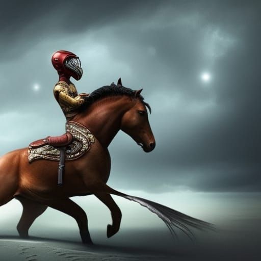 Surreal Horse-Headed Alien Horse Hockey Scene