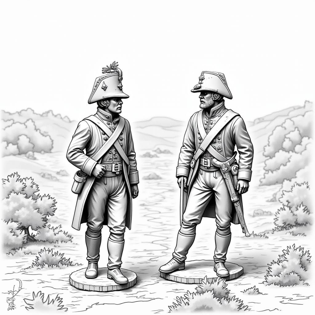 Toy Soldiers on a Wargame Battlefield in Black and White Lin...