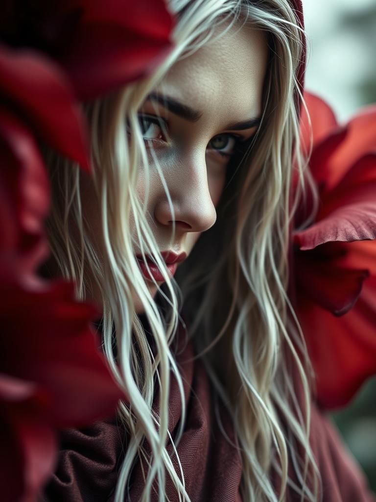 Ethereal Portrait with Flowers in Soft Focus