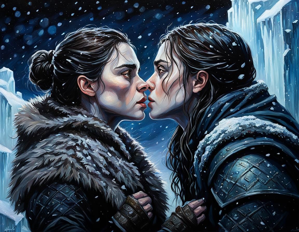 Shireen and Arya's Kiss: An Oil Painting