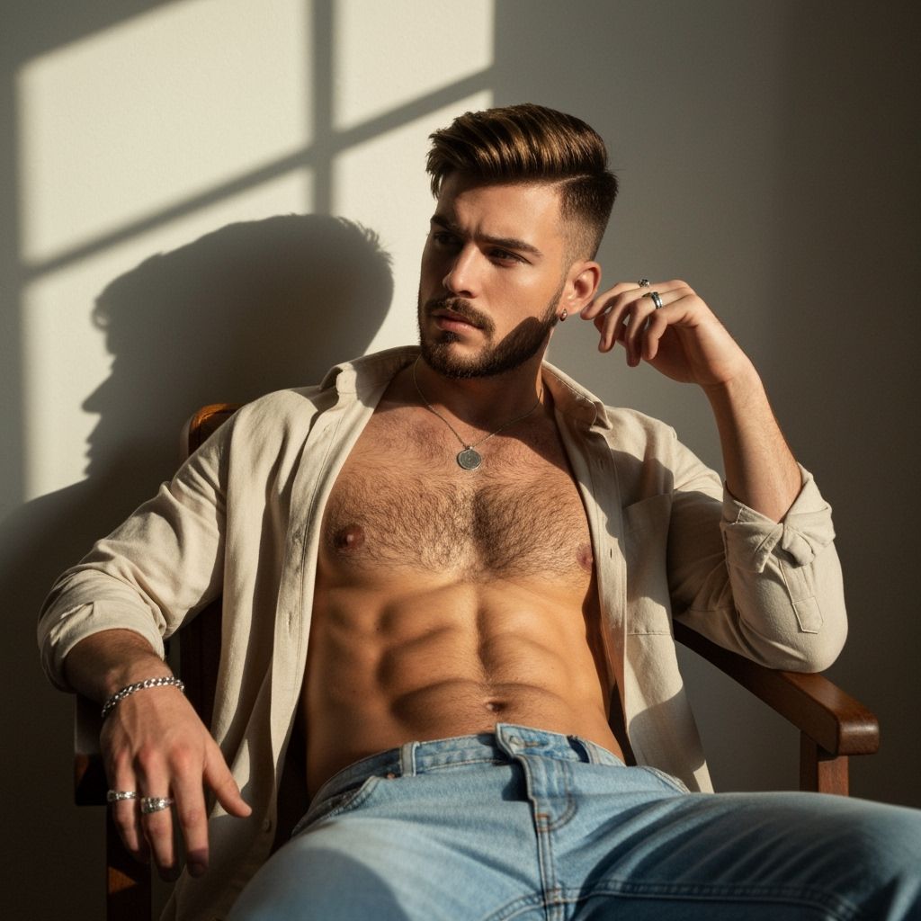 Man Relaxed in Chair, Confident Pose, Casual Style