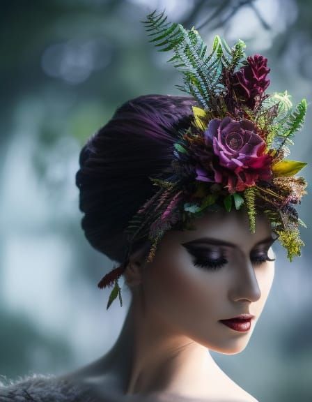 Gothic Forest Witch Portrait in Hyperdetailed Style