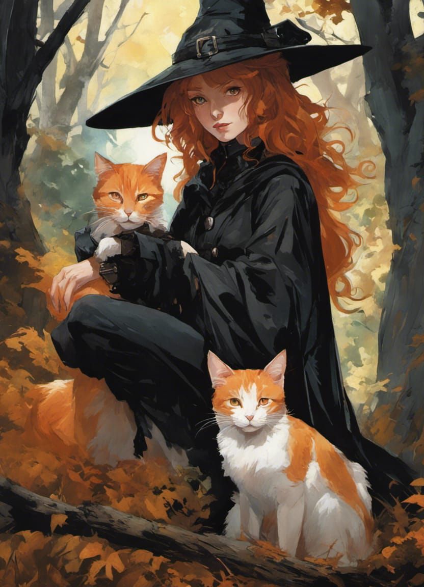 Ginger Cat Witch Portrait in Dark Fantasy Style