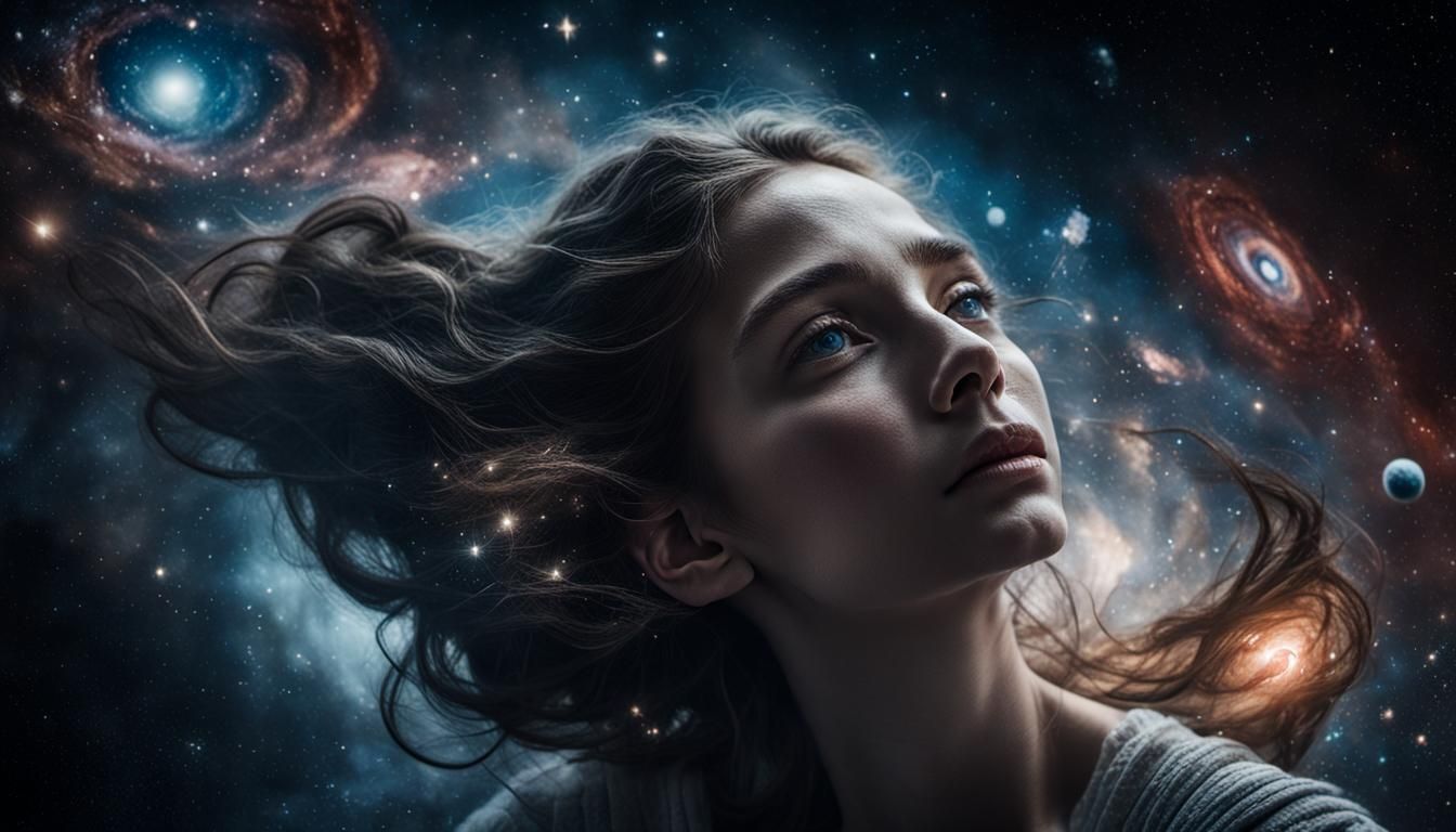 Celestial Goddess Floating Among Galaxies, Portrait