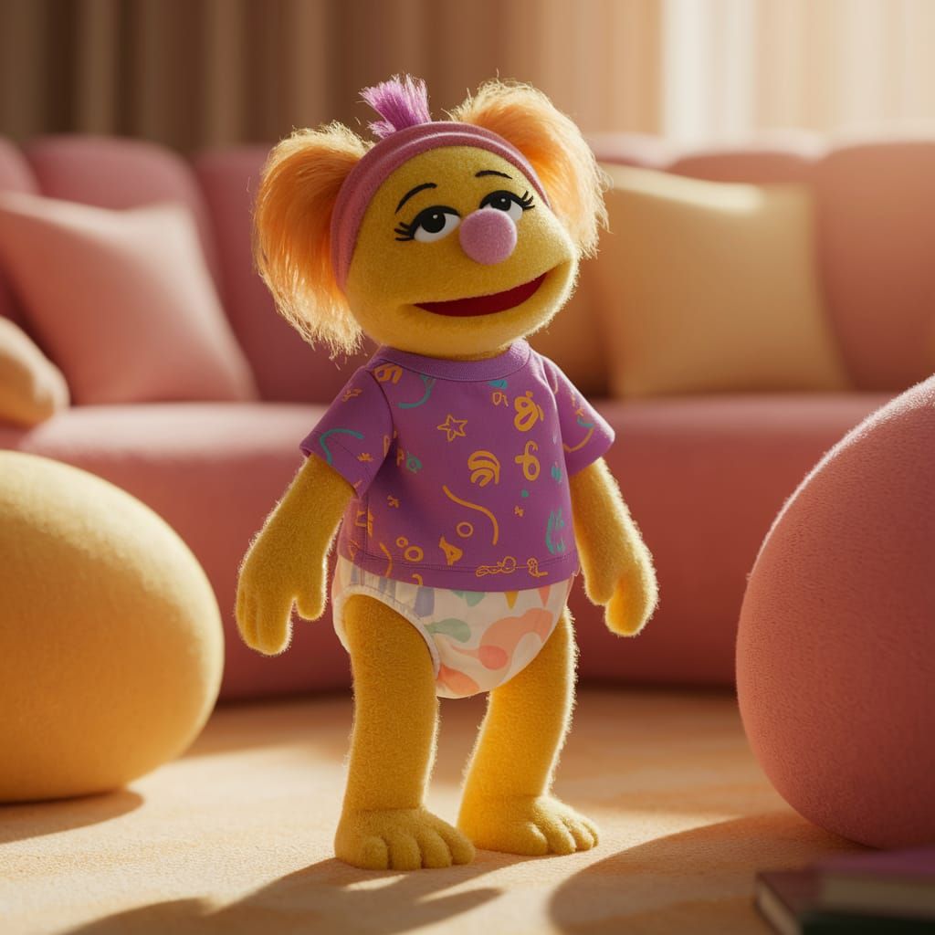 Adorable Yellow Muppet in Cozy Living Room