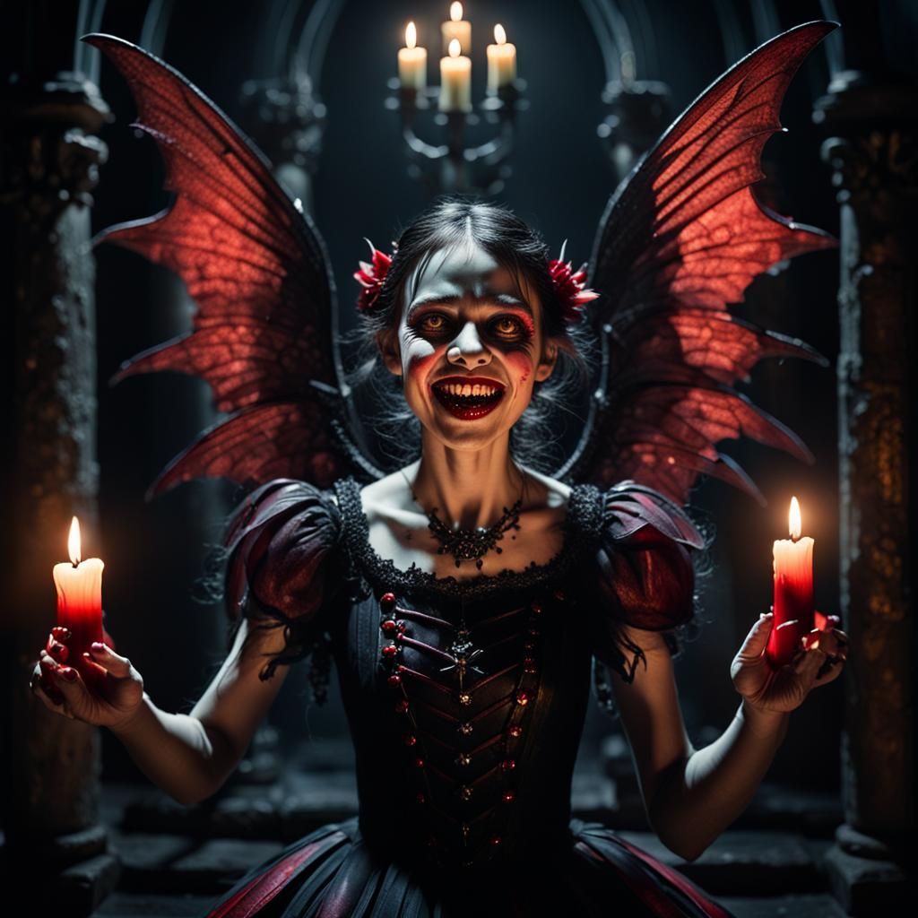 Terrifying Gothic Tooth Fairy in Dark Surrealism Style