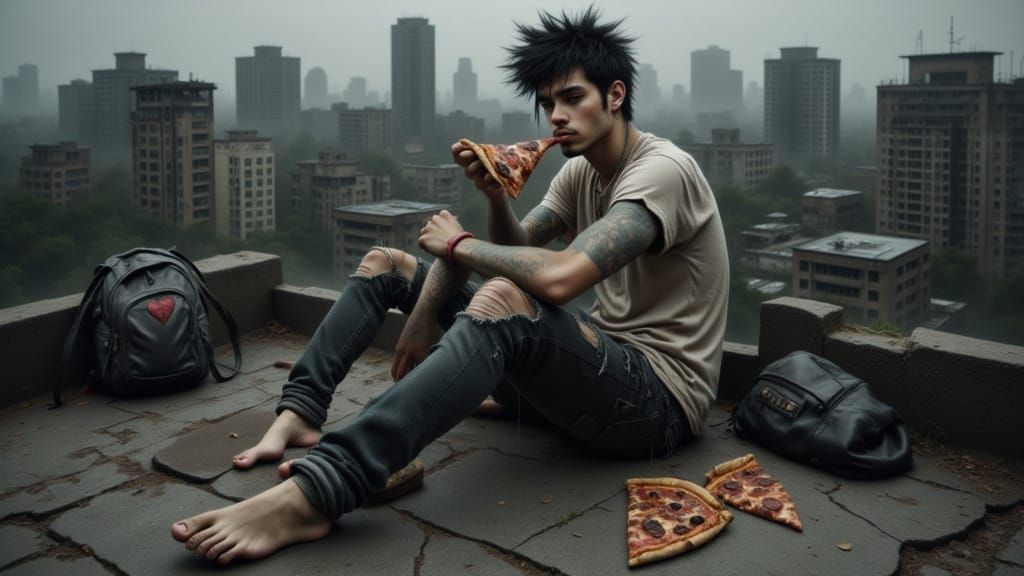 Urban Rooftop Pizza: Gritty Realism in the City