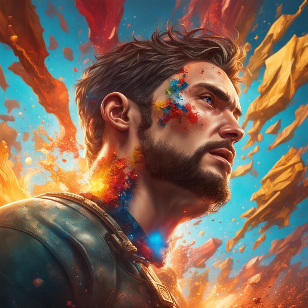 Hyperrealistic Hero Saving the World: Splash Art