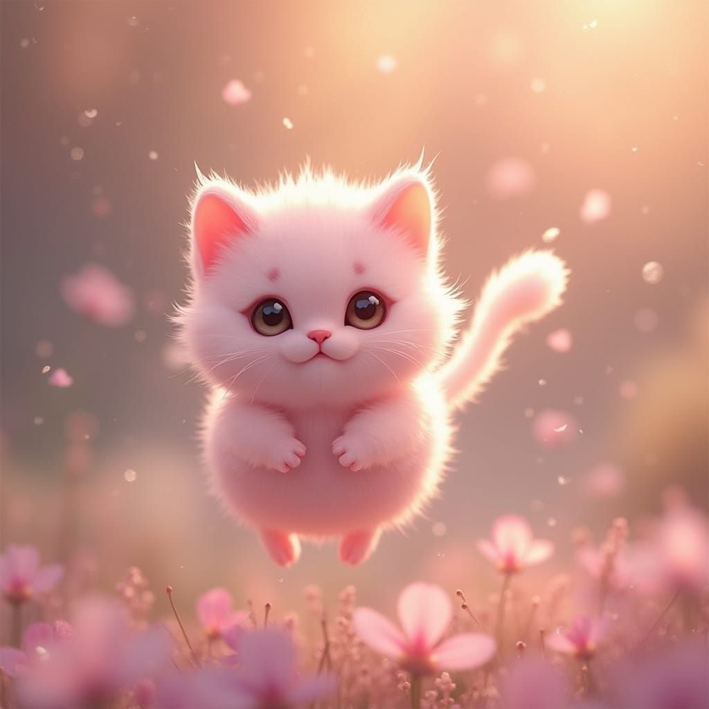 Whimsical Pink Cat in Ethereal Glow