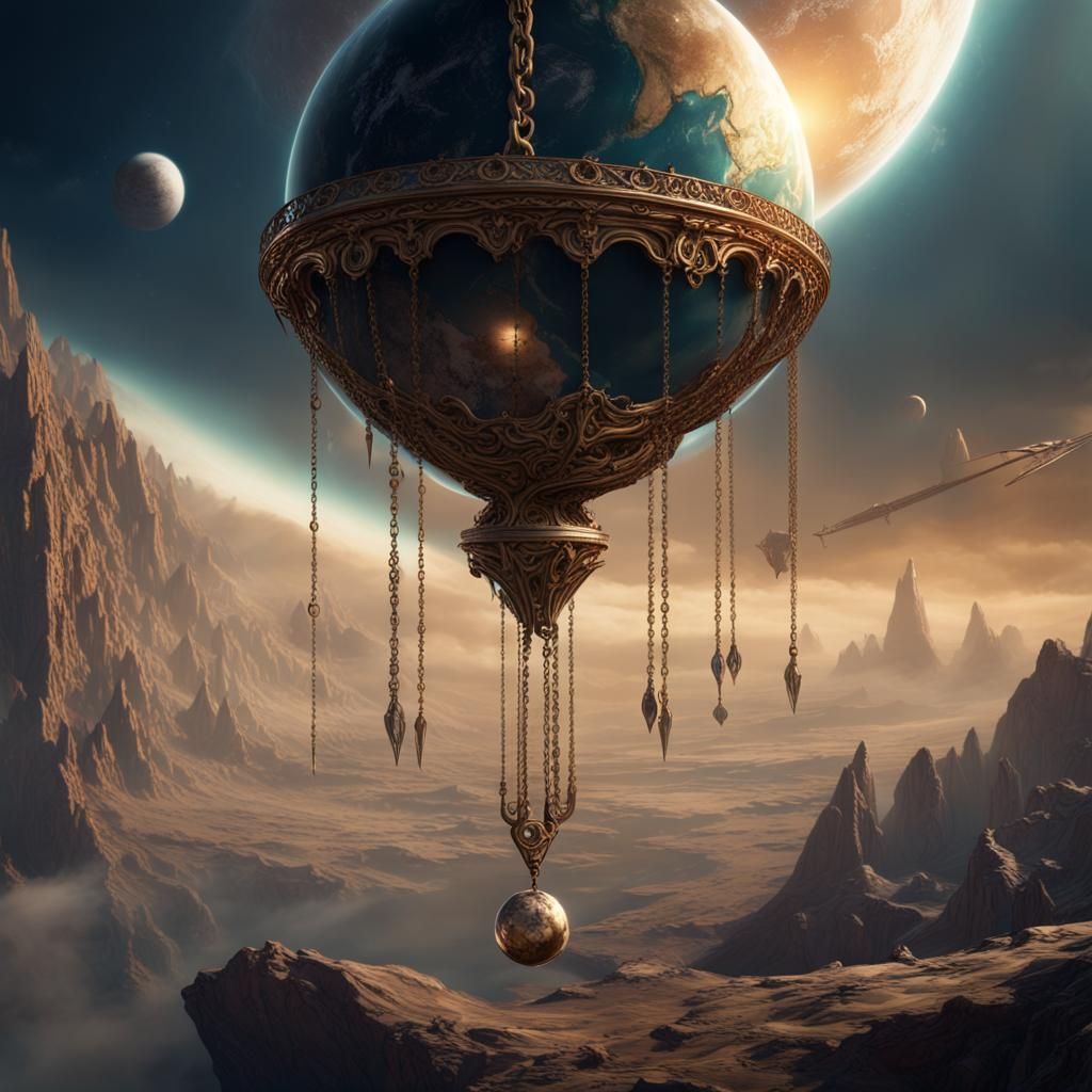 Pendulum Blade over Earth: Fantasy Concept Art