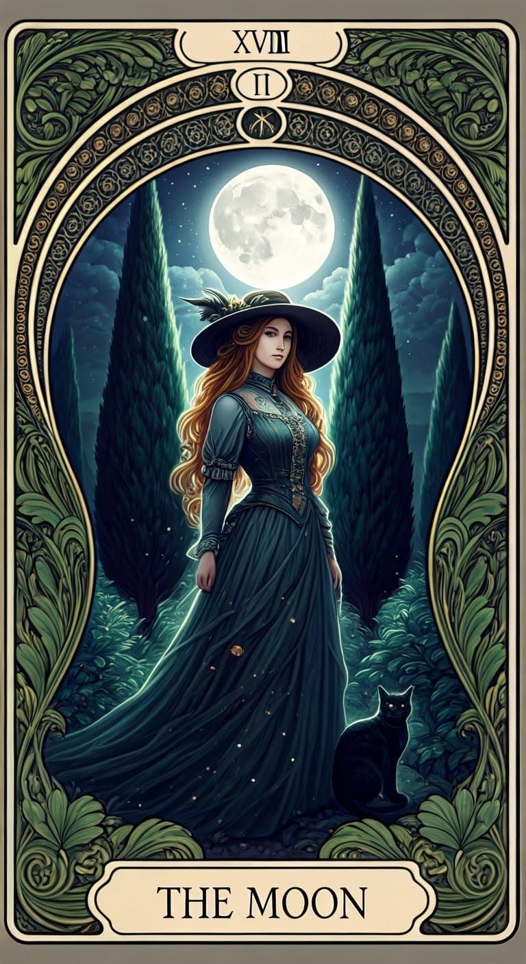 Art Nouveau Tarot Card: The Moon