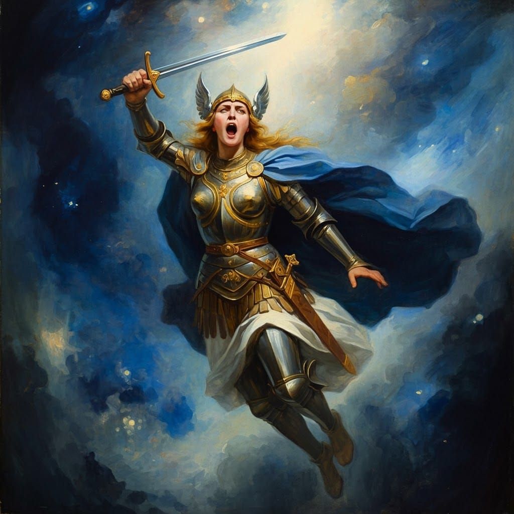 Starry Valkyrie in Dramatic Baroque Watercolor