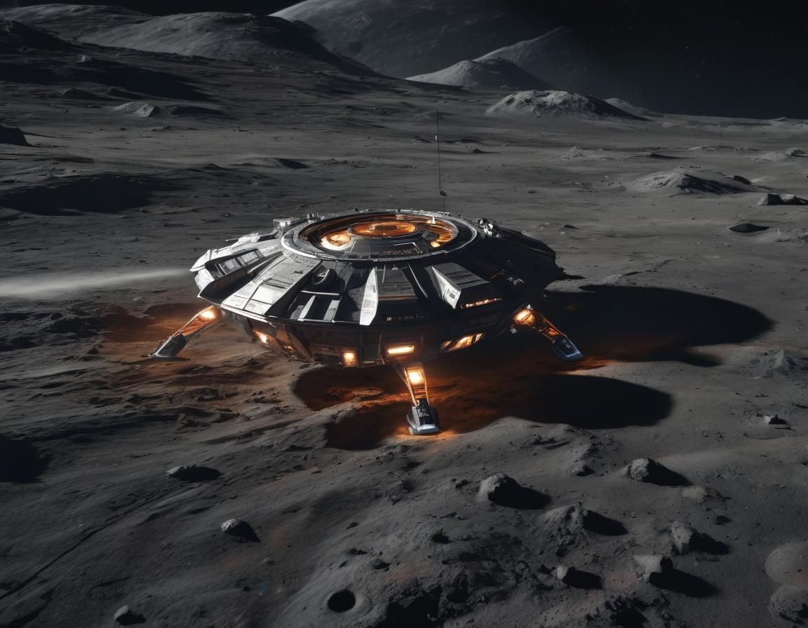 Spaceship Landing on the Moon: Sci-Fi Concept Art