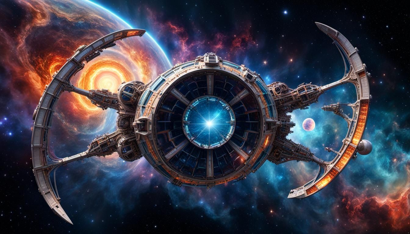 Agate Spaceship in Nebula, Digital Matte Painting