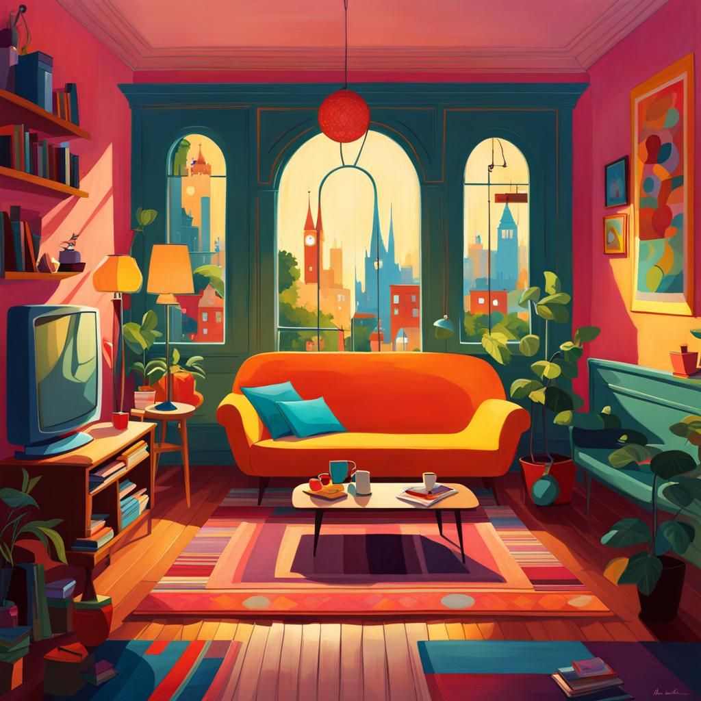 Whimsical Cozy Home Interior Illustration