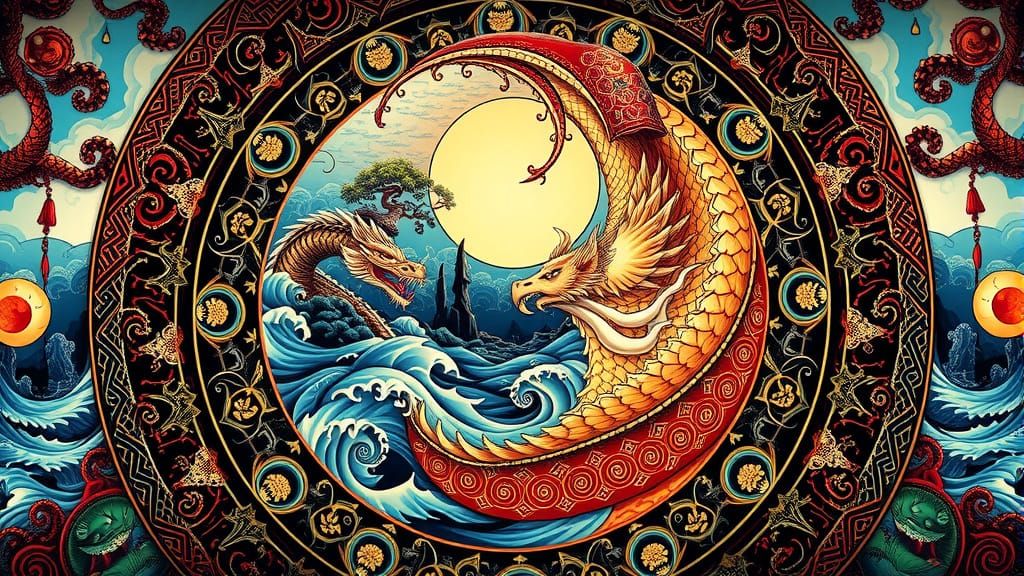 Surreal Yin-Yang Mandala with Dragons and Fractals