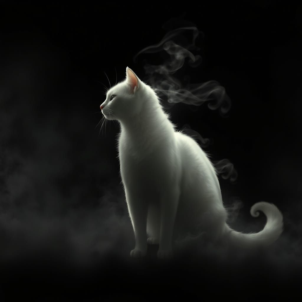 Dark Elegance: Smokey White Cat Silhouette