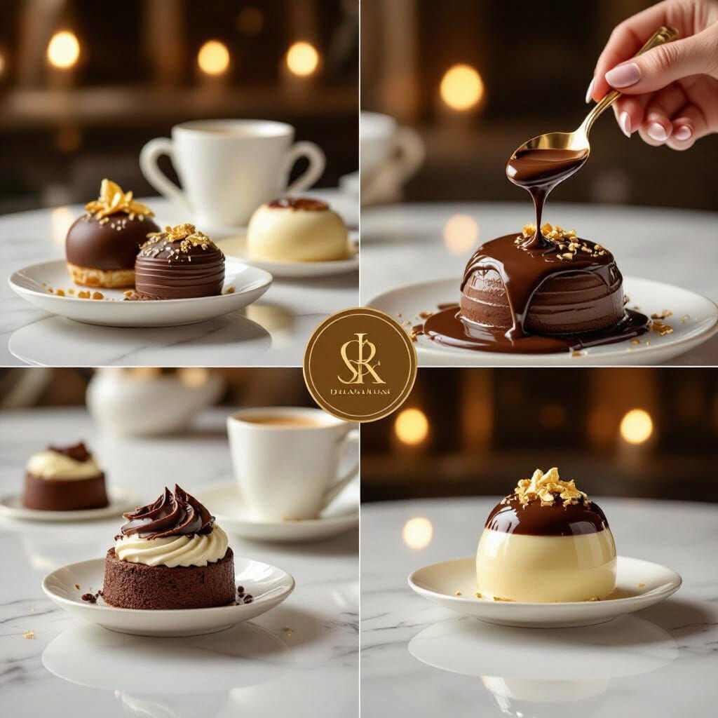 Luxurious Dessert Montage with Golden Lighting