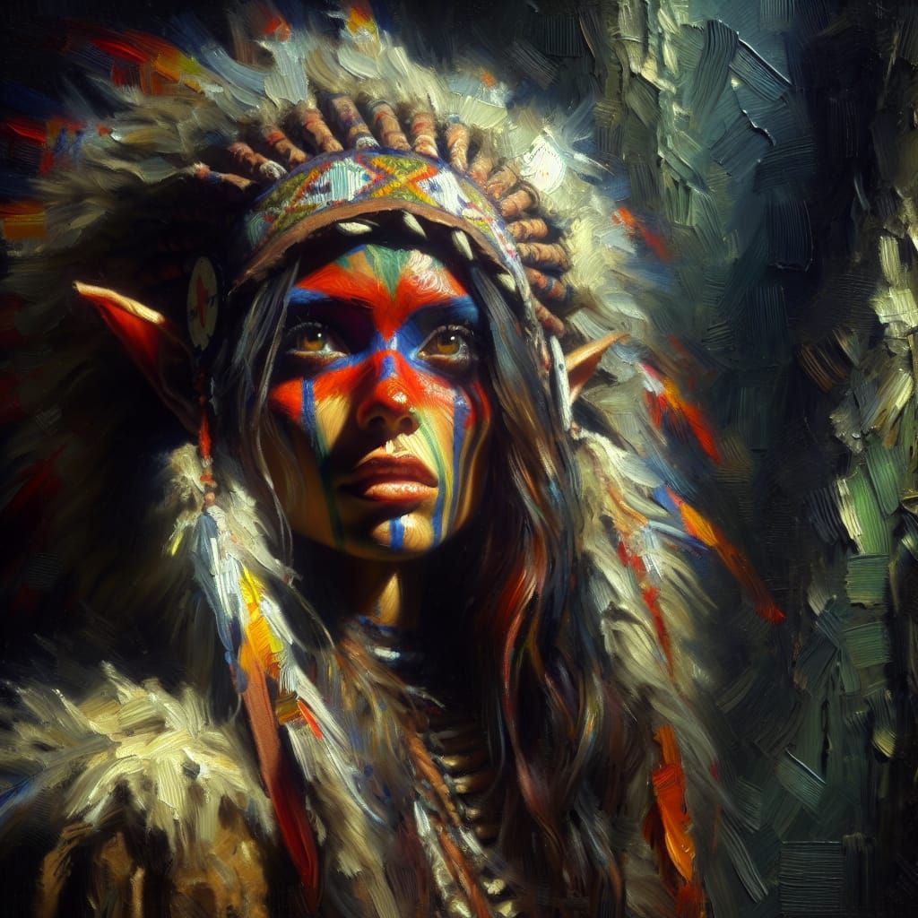 Tenebrism Oil Painting of a First Nations Elf