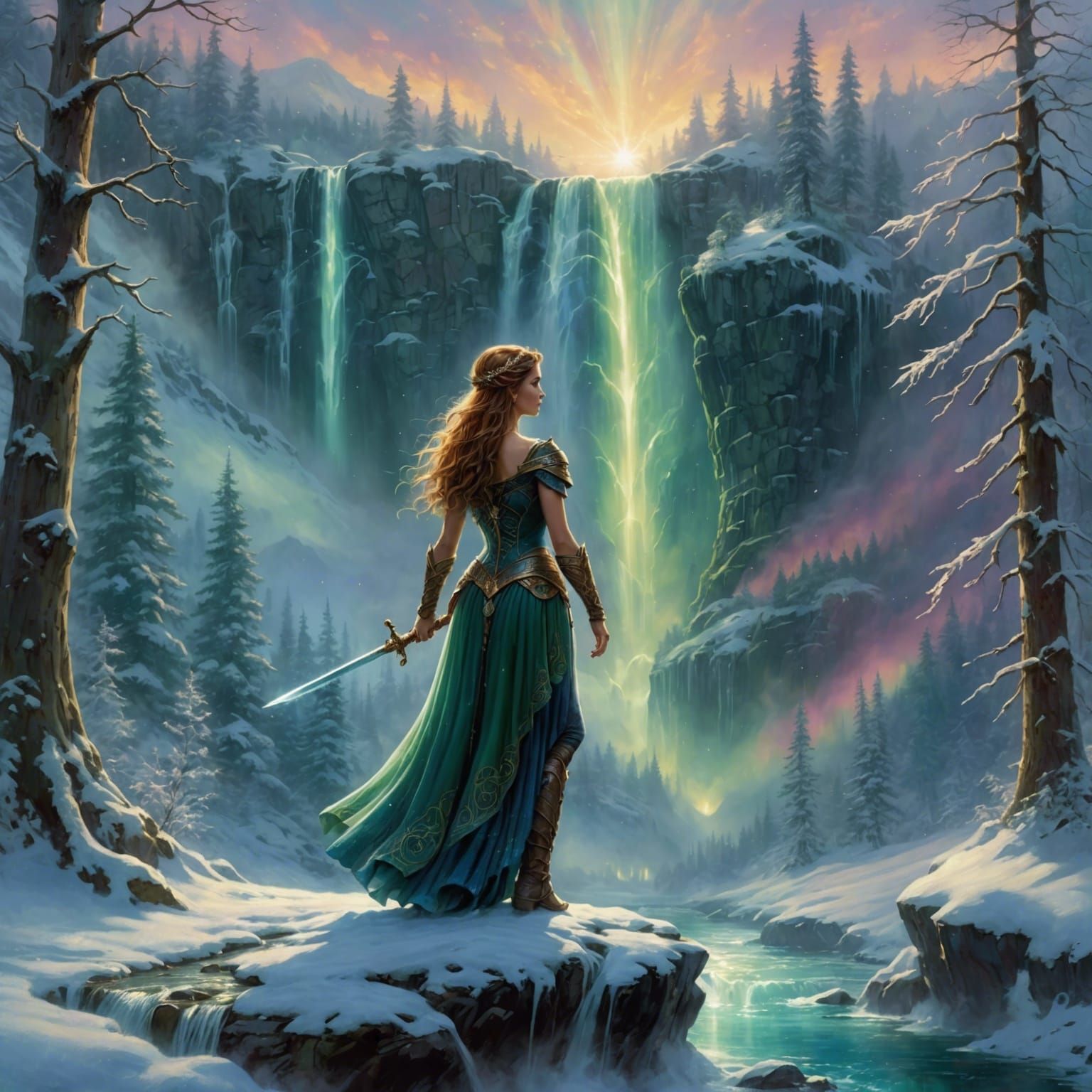 Fae Warrior Princess in Winter Forest
