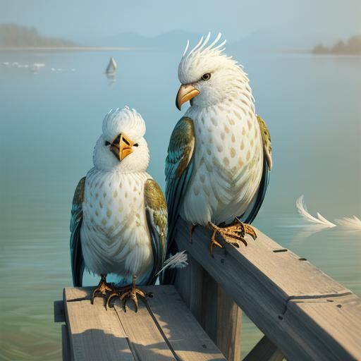 Smiling Phocock Perched on Dock in Painterly Style