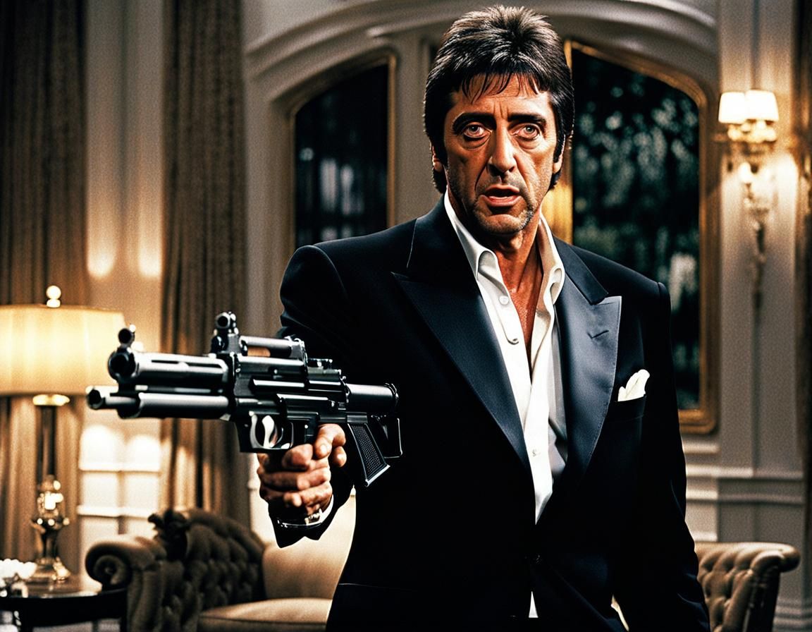 Young Man with Machine Gun in 70s Film Style