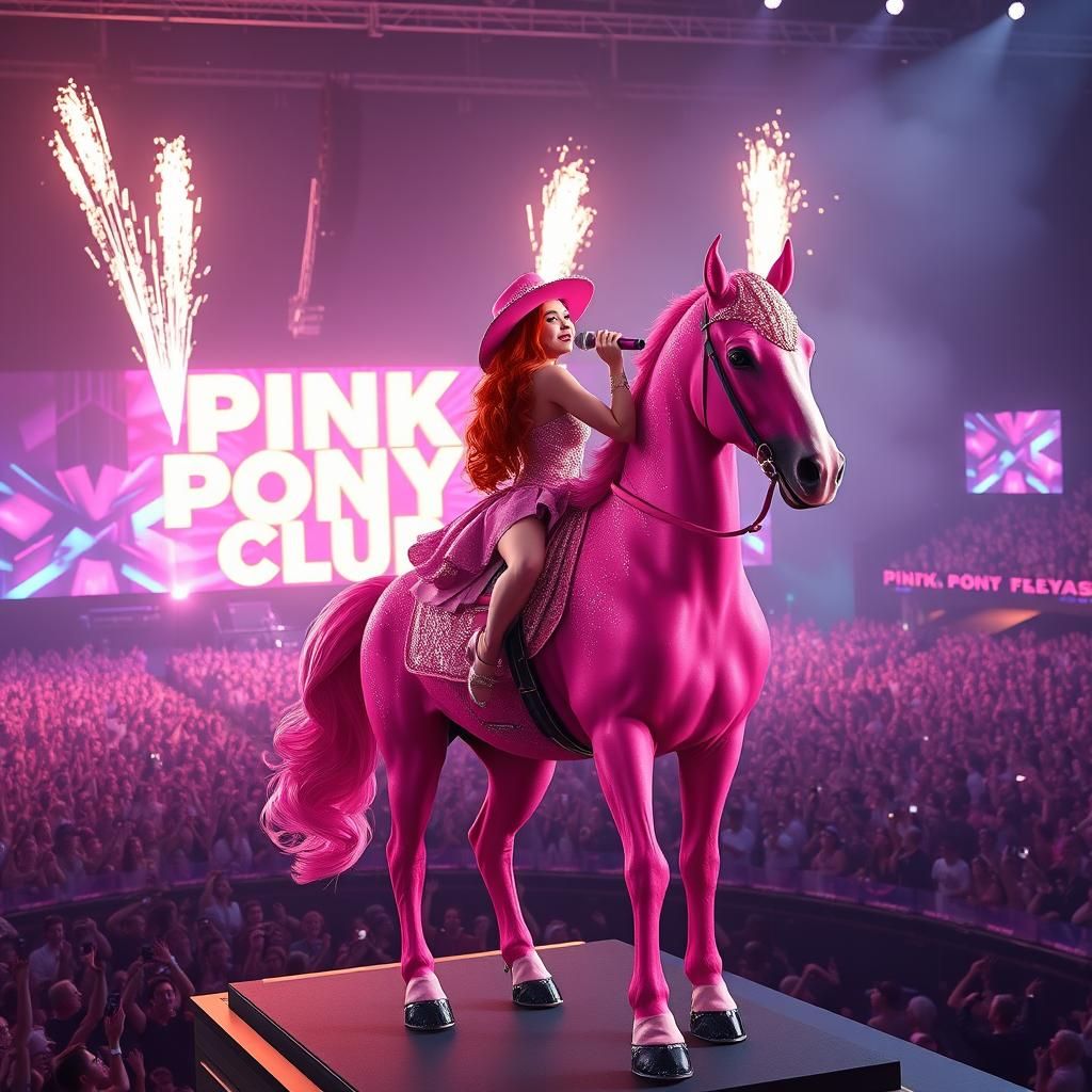 Pink Pony Club Singer on Stage in Neon Light