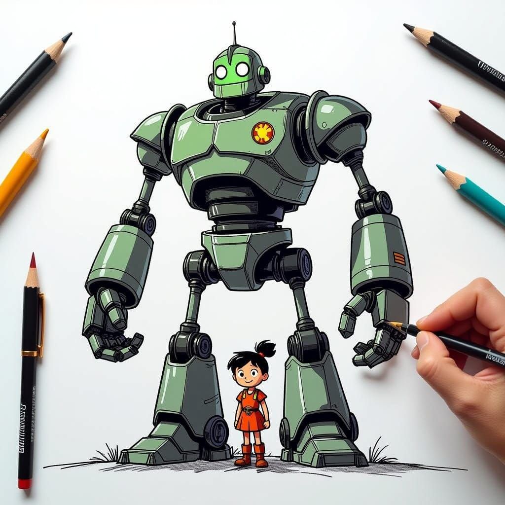 A Person Poses with the Iconic Iron Giant