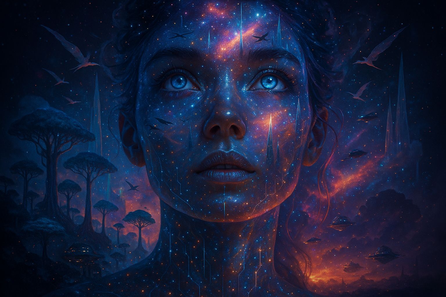 Cosmic Woman: A Double Exposure Sci-Fi Portrait