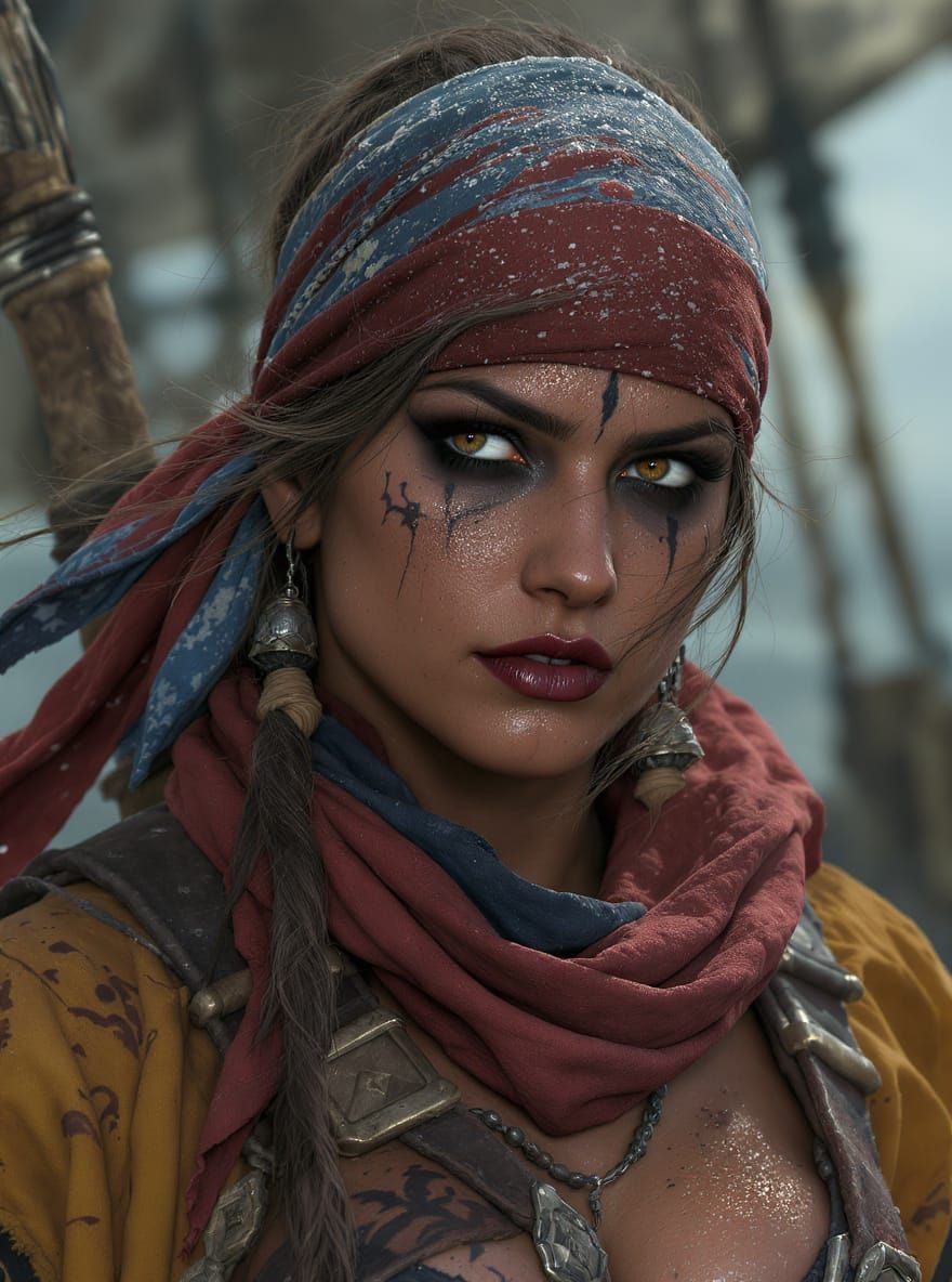 Fierce Female Adventurer Portrait in Hyperrealism