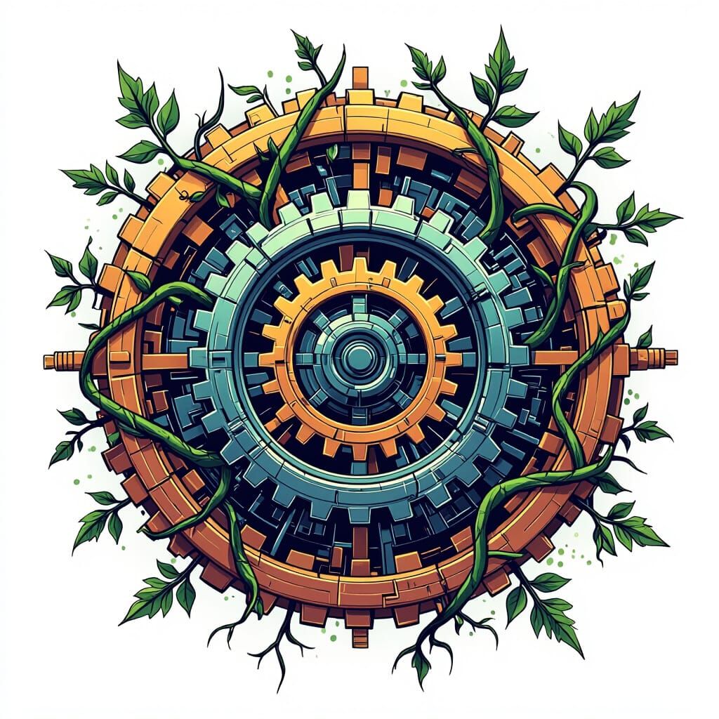 Futuristic Fantasy: Gears and Vines in Vector Art