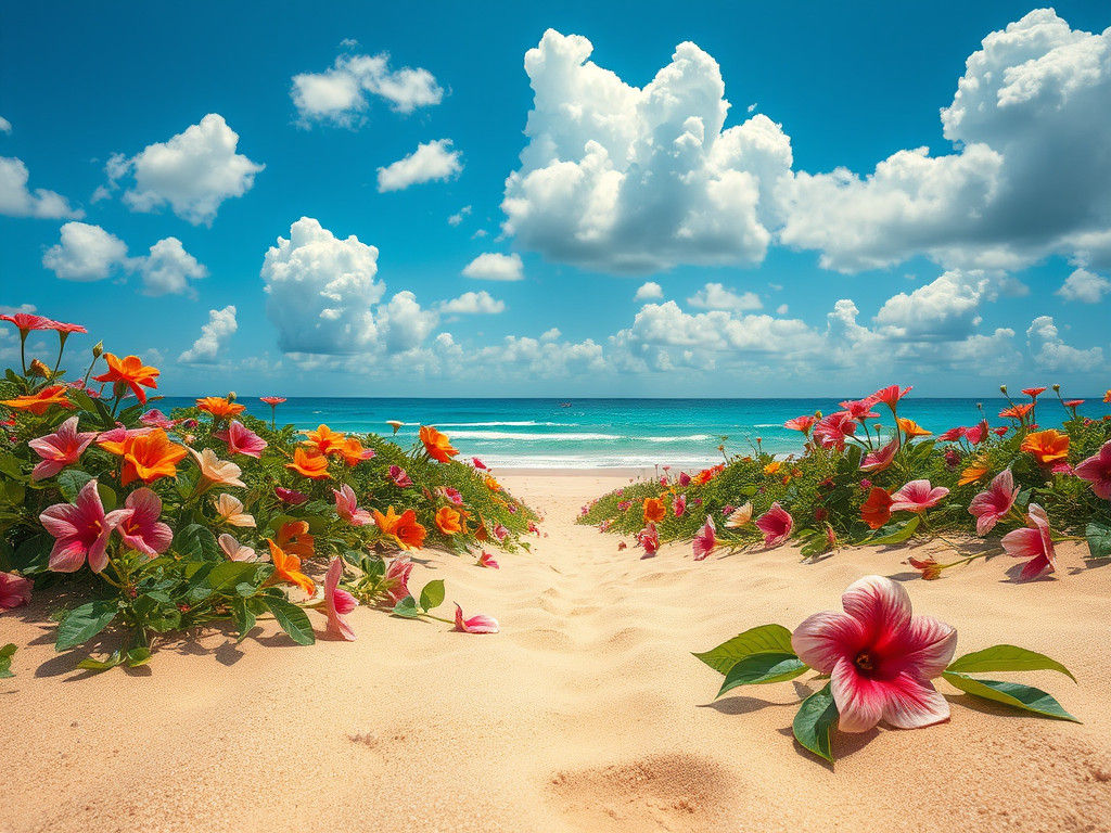 Blooming Beach Landscape in Photorealistic Digital Painting