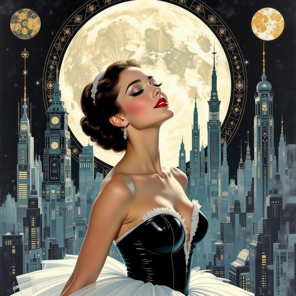 Ballerina in Gritty Android Metropolis as Dreamy Sci-Fi Art