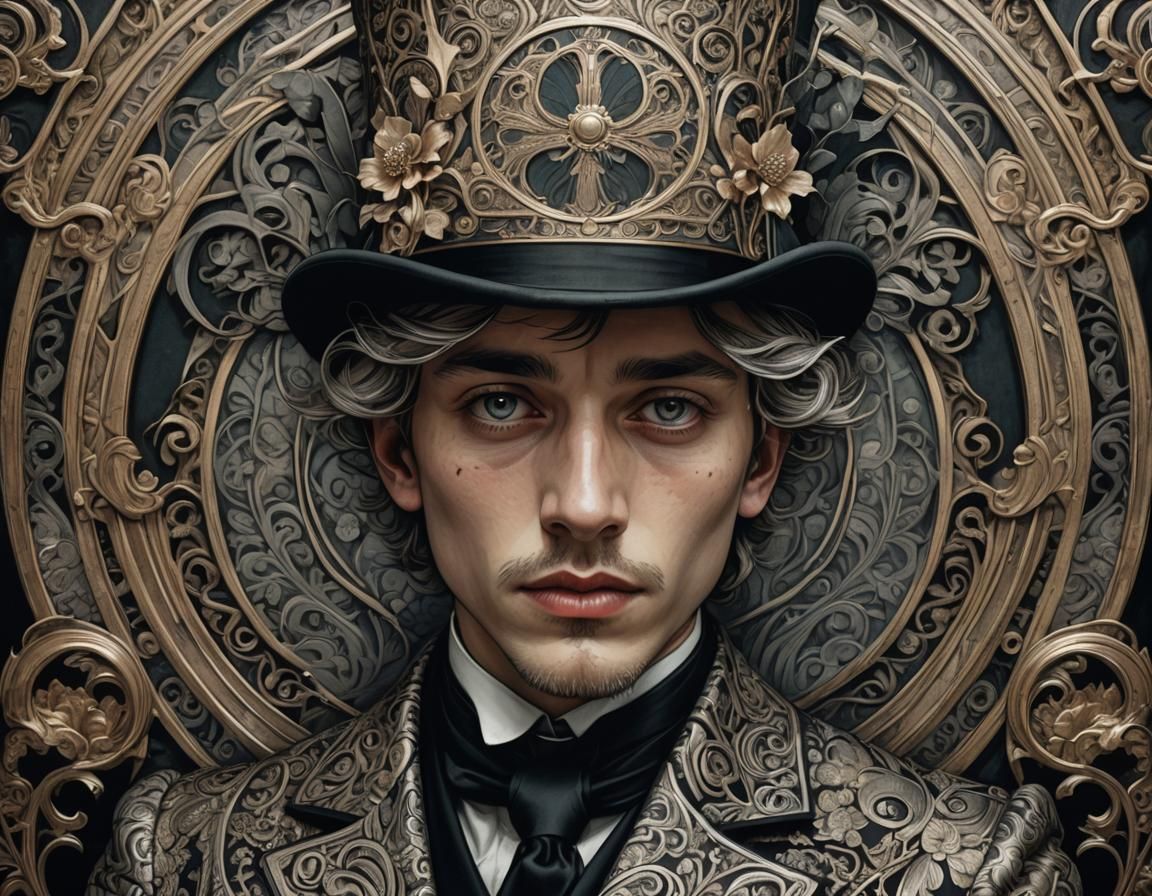 Surreal Art Nouveau Portrait with Intricate Patterning