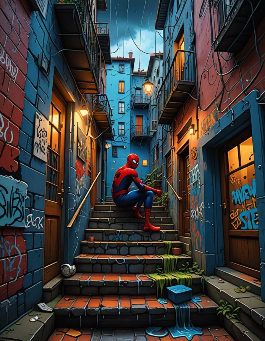 Escher-Inspired Staircase Meets Spiderman in Surreal Digital...