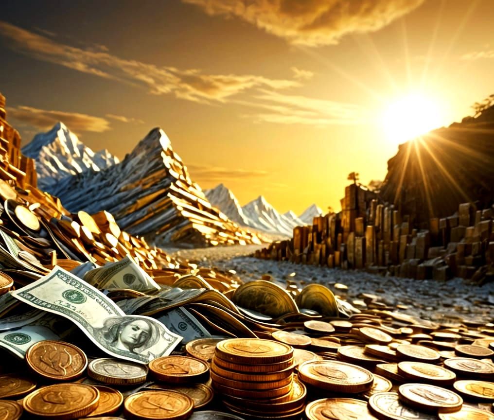 Surreal Landscape of Stacked Coins and Money