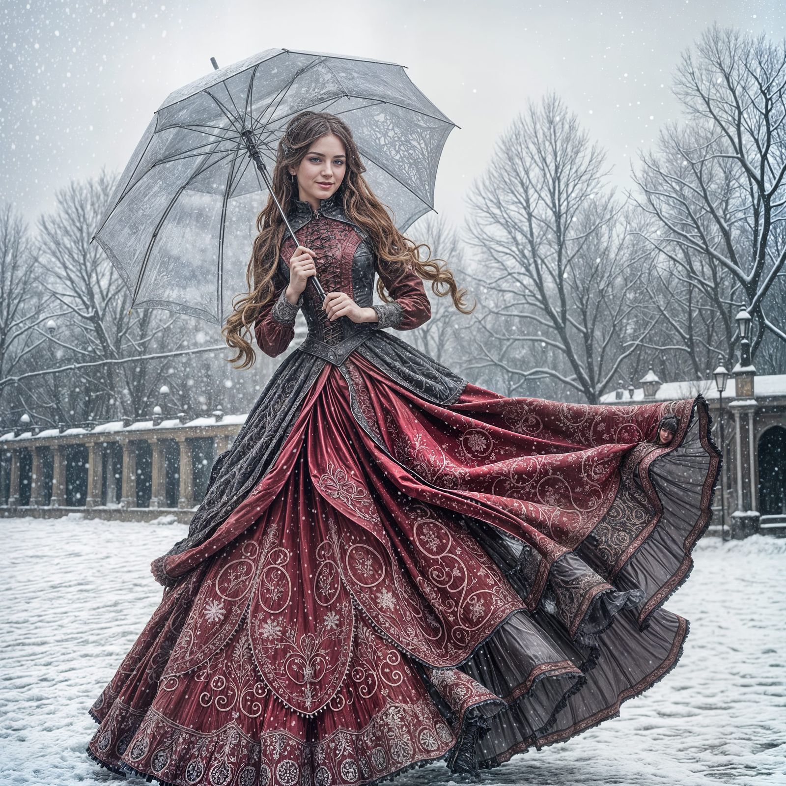 Victorian Woman in Snowfall