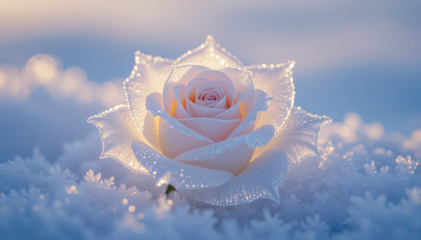 Shimmering Ice Rose at Winter Dawn