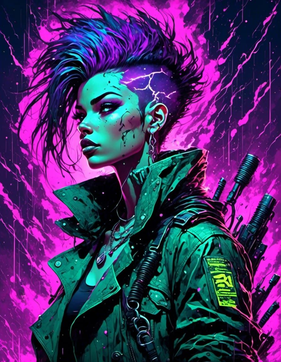 Cyberpunk Rebel Queen Portrait in Dystopian Setting