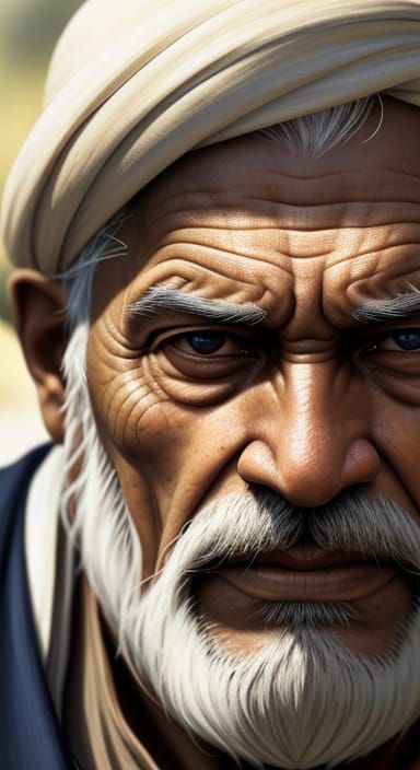 Emotional Portrait of an Old Indian Man in Digital Art