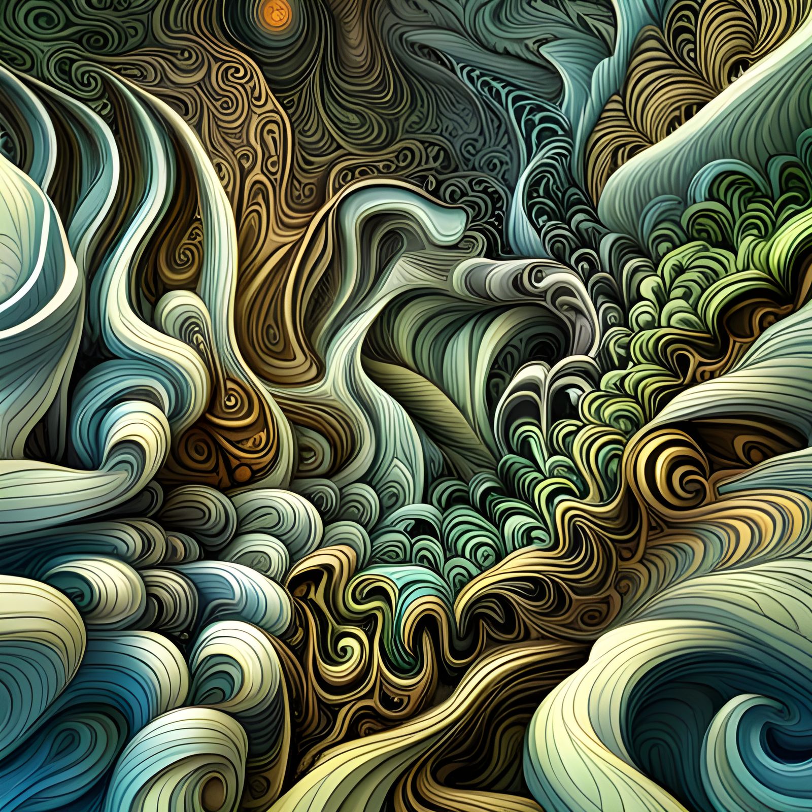 Abstract Vector Fractal of Twisted Vines in 3D