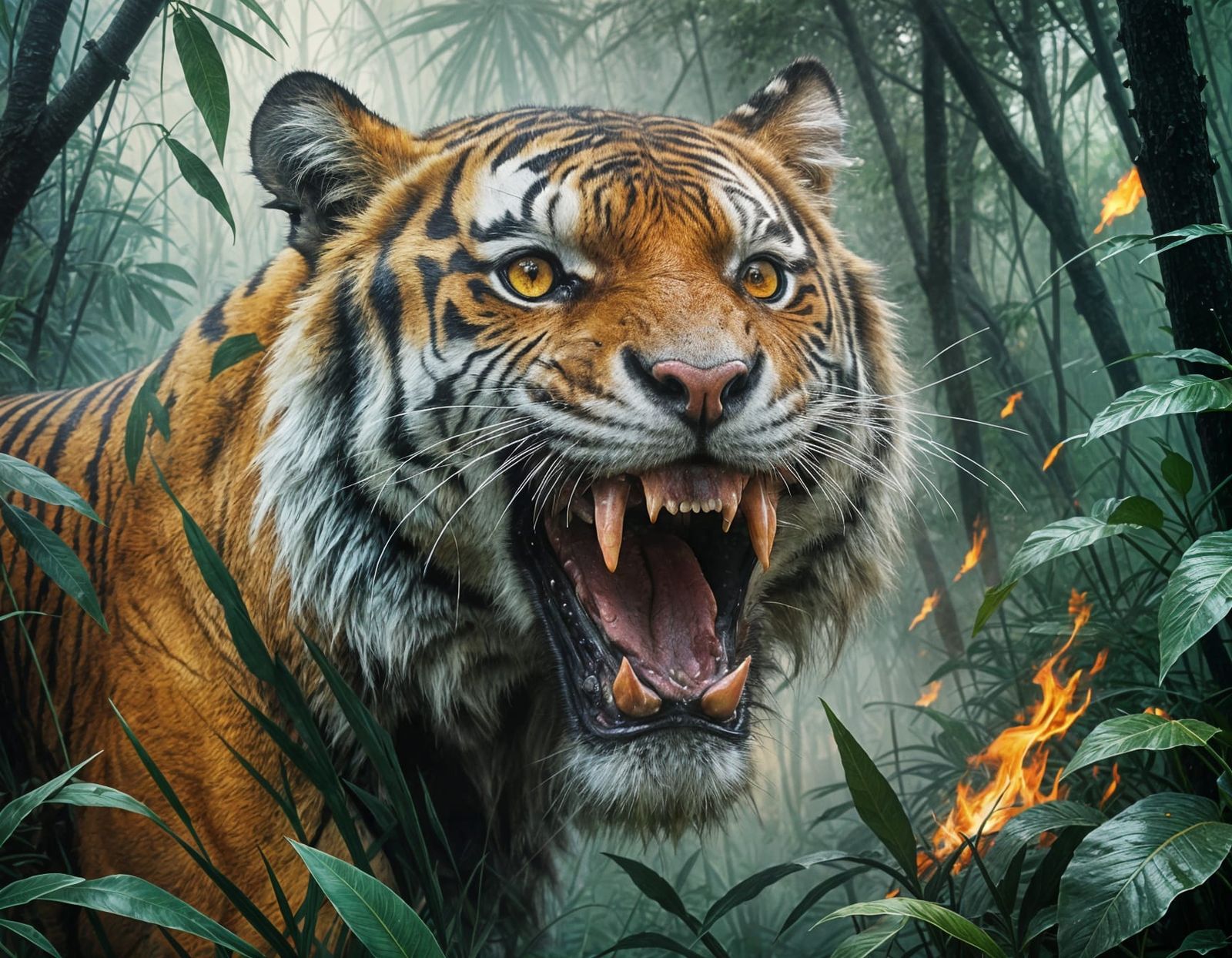 Tiger King of the Jungle in Dramatic Oil on Canvas