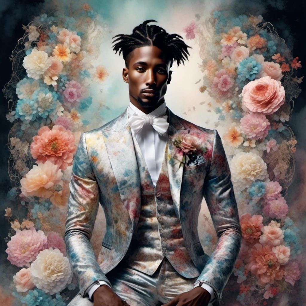 Victorian Gentleman Amidst Flowers in Watercolor Style