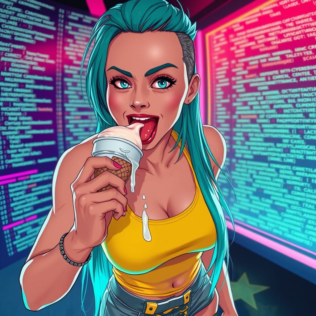 Cyberpunk Nikki's Neon Ice Cream Moment