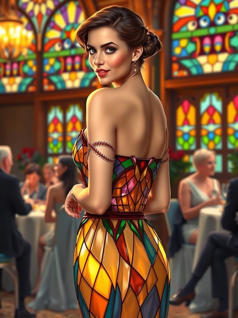 Pin-Up Lady in Stained Glass Dress