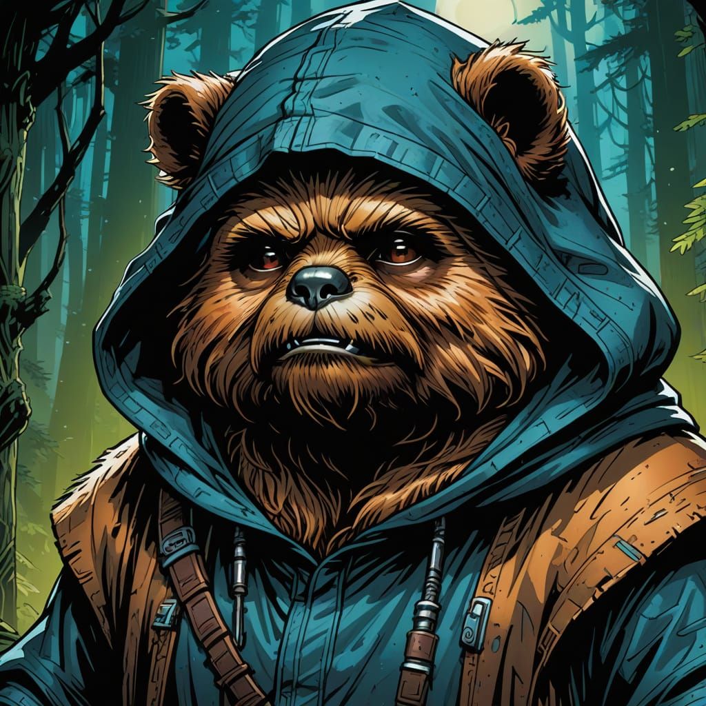 Ewok in Vibrant Comic Book Style